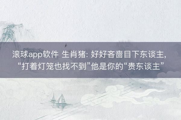 滚球app软件 生肖猪: 好好吝啬目下东谈主， “打着灯笼也找不到”他是你的“贵东谈主”