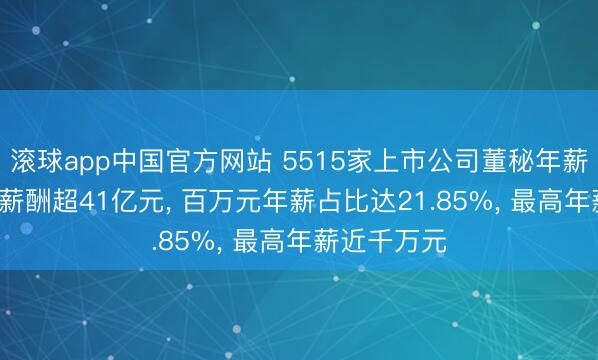 滚球app中国官方网站 5515家上市公司董秘年薪排名榜: 总薪酬超41亿元， 百万元年薪占比达21.85%， 最高年薪近千万元