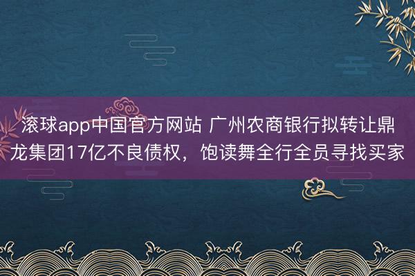 滚球app中国官方网站 广州农商银行拟转让鼎龙集团17亿不良债权，饱读舞全行全员寻找买家