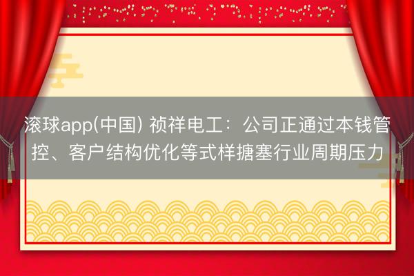 滚球app(中国) 祯祥电工：公司正通过本钱管控、客户结构优化等式样搪塞行业周期压力