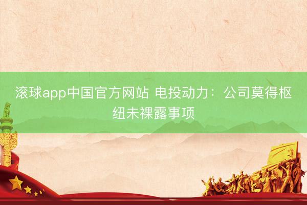 滚球app中国官方网站 电投动力：公司莫得枢纽未裸露事项
