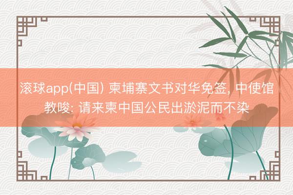 滚球app(中国) 柬埔寨文书对华免签， 中使馆教唆: 请来柬中国公民出淤泥而不染